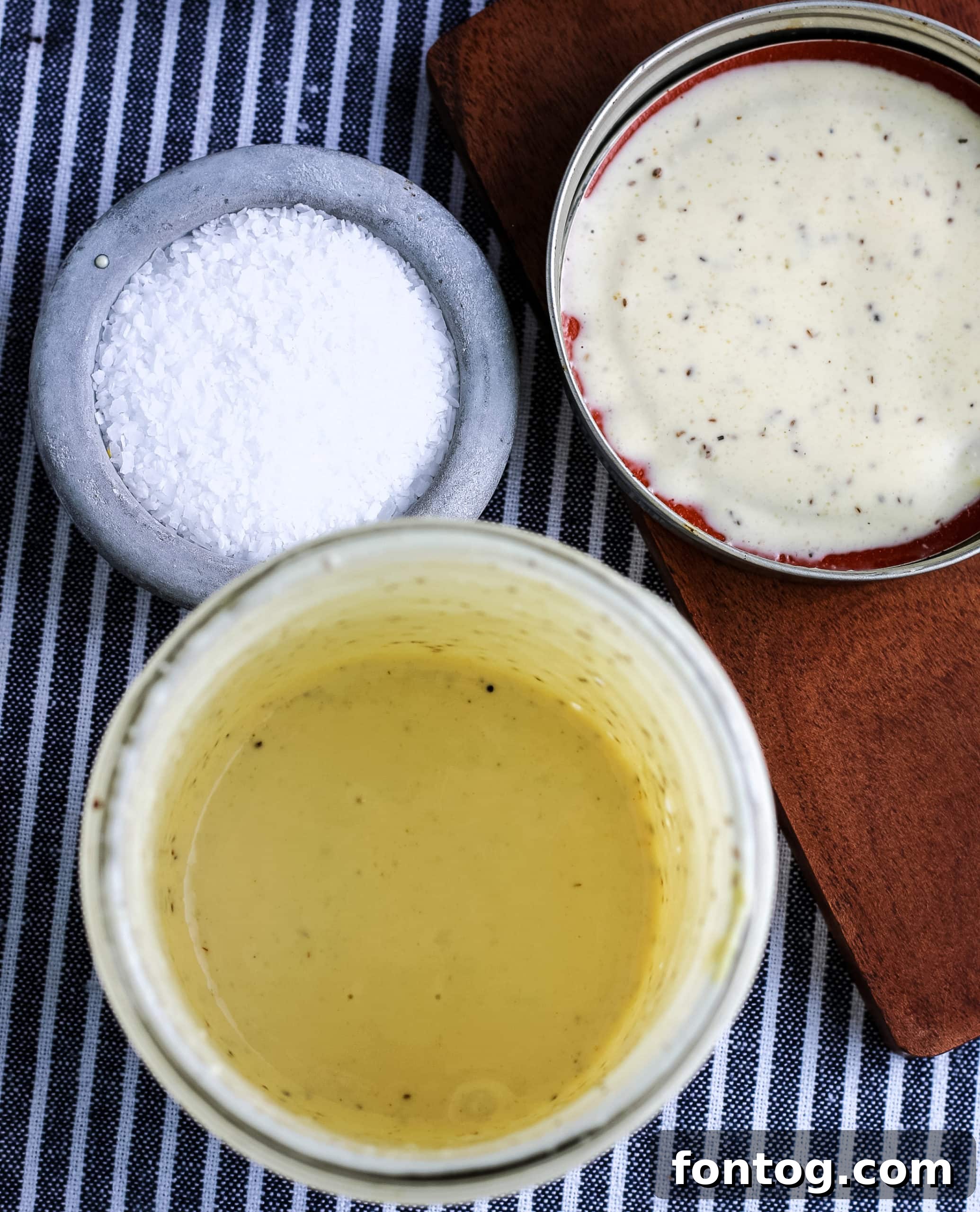 How to Make Coleslaw Dressing - Ingredients laid out on a wooden surface