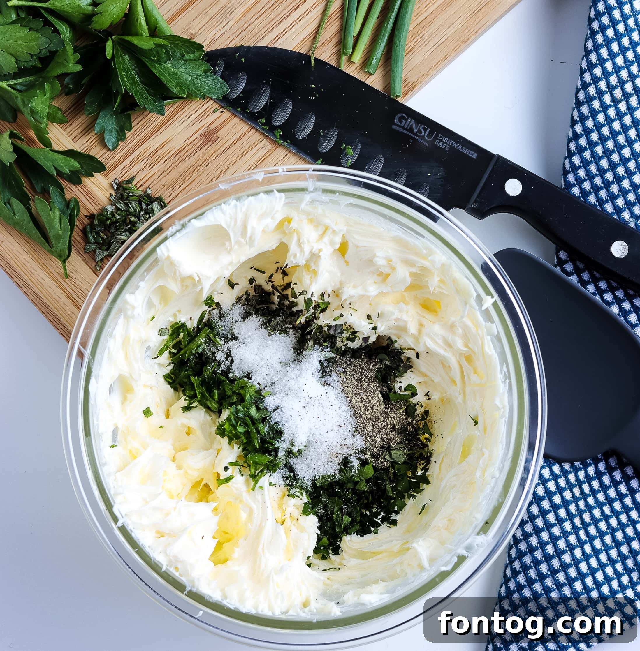 Ingredients for Fresh Herb Butter: softened unsalted butter and finely chopped fresh herbs