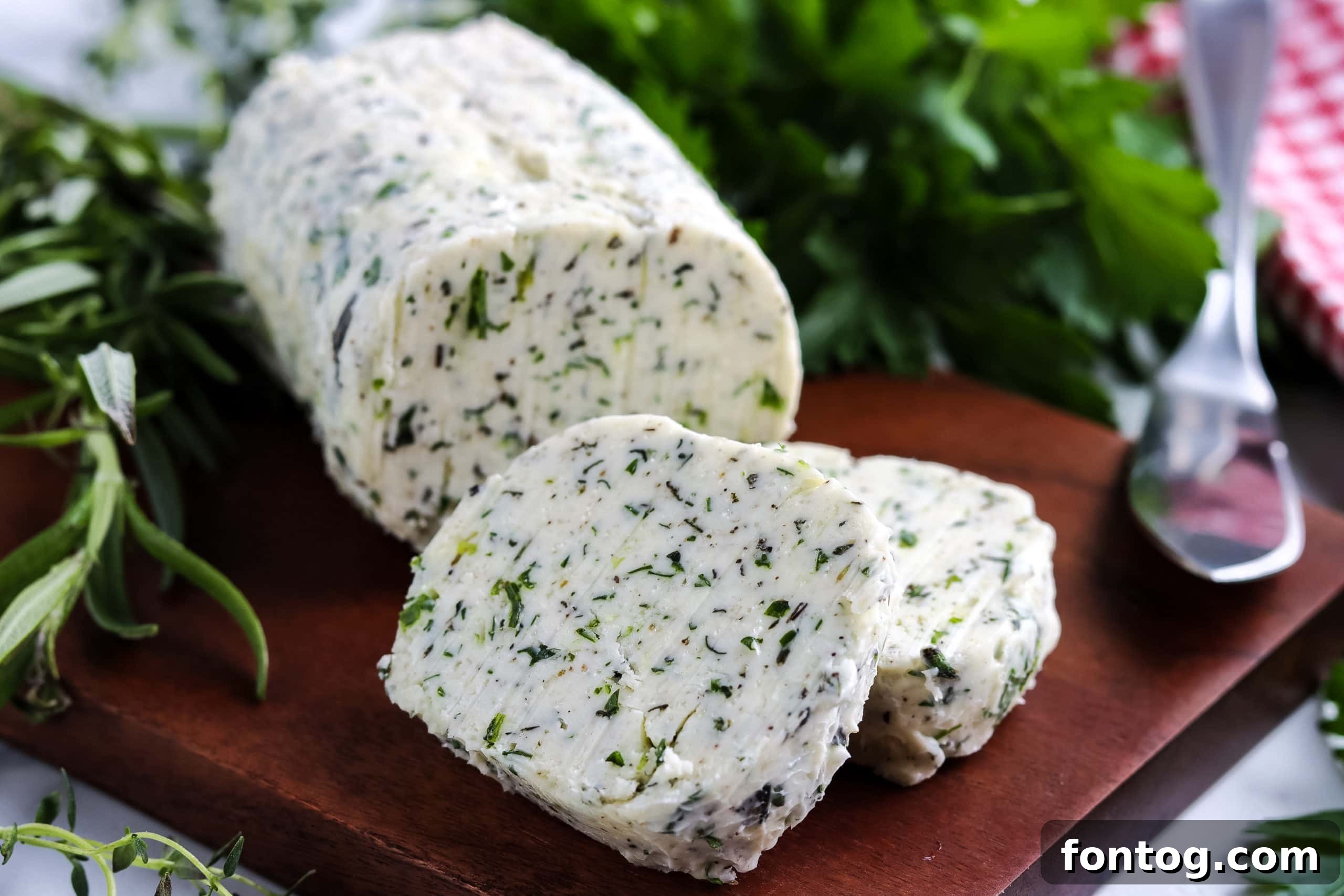 Fresh Herb Butter (Compound Butter) served with garlic bread