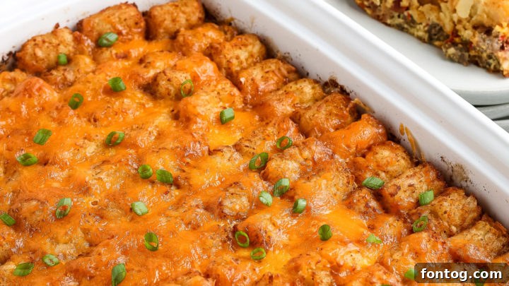 Delicious Gluten-Free Tater Tot Breakfast Casserole, great for a crowd