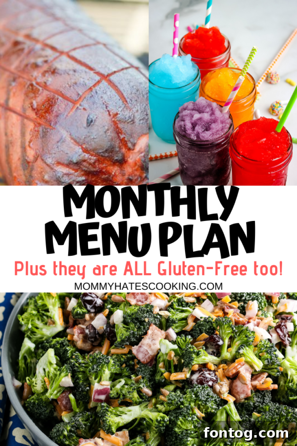 Visual overview of a monthly menu plan with various meal categories
