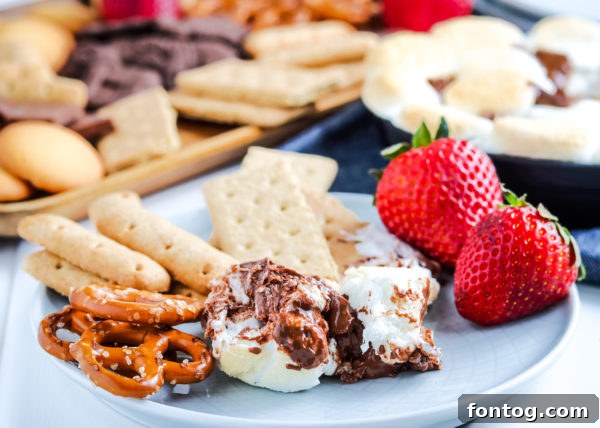 Effortless S'mores Treat 7 Close-up of S'mores Dip with various dippers