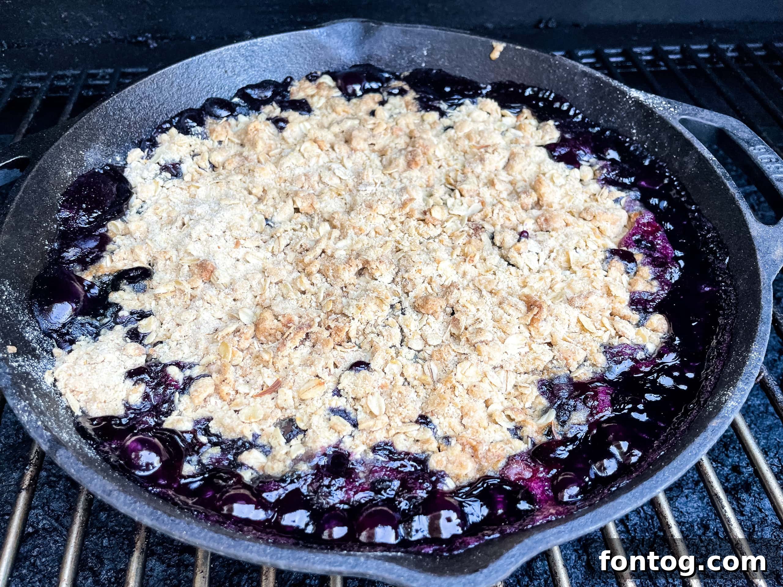 Grilled Blueberry Crisp ready to serve