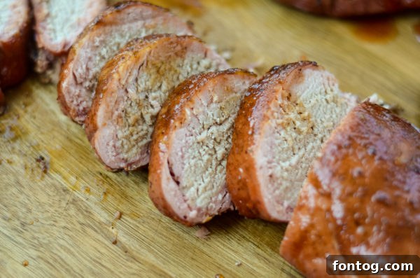 Finished smoked pork tenderloin, glazed and juicy