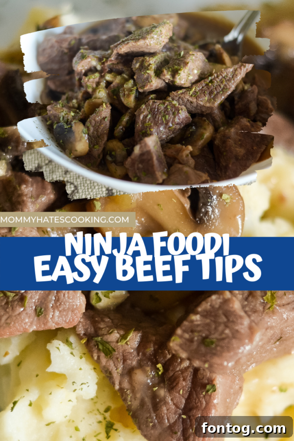 Ninja Foodi Beef Tips pin graphic for Pinterest