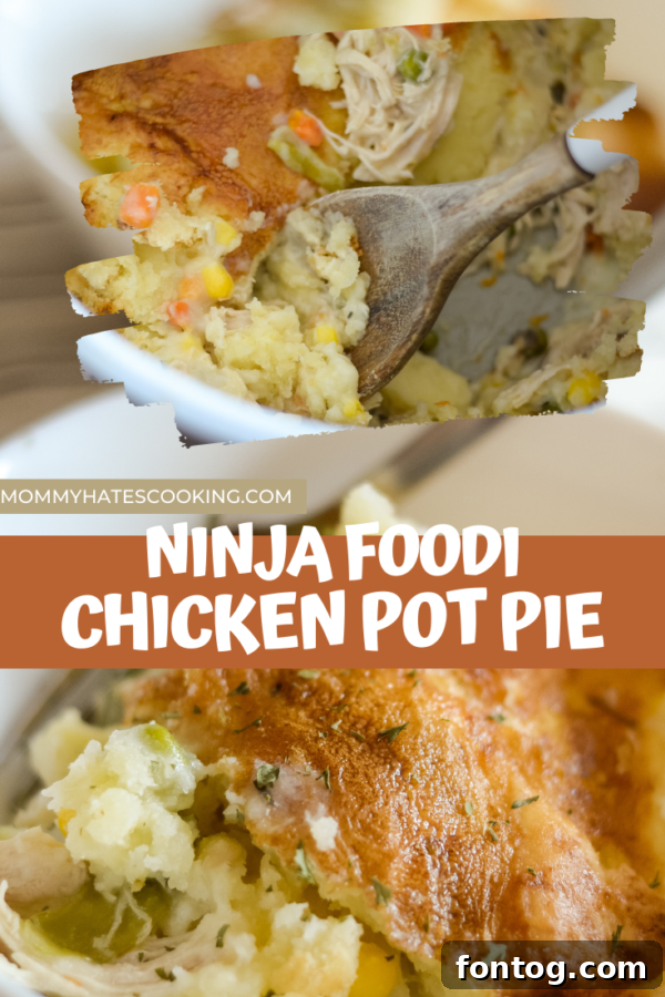 A graphic for pinning: Gluten-free Ninja Foodi Chicken Pot Pie
