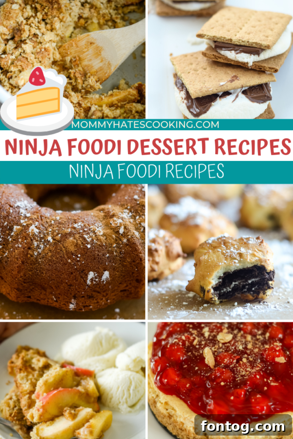 A collage of various delicious Ninja Foodi dessert recipes, showcasing the versatility of the appliance.