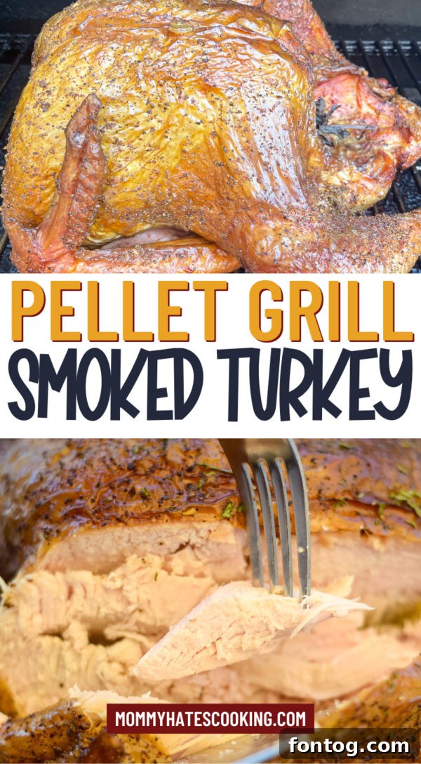 Long pin image for Pellet Grill Smoked Whole Turkey recipe.