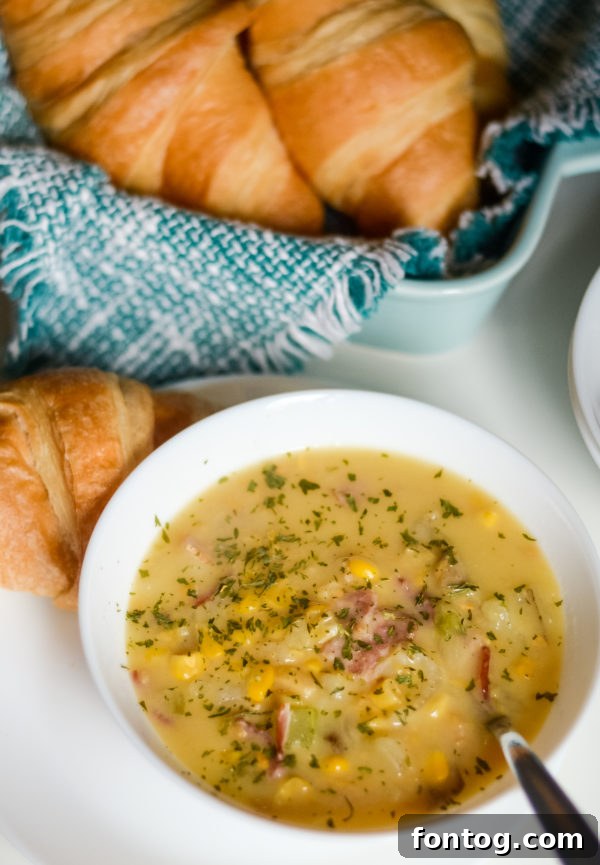 Delicious Ninja Foodi Corn Chowder, steaming hot in a bowl.