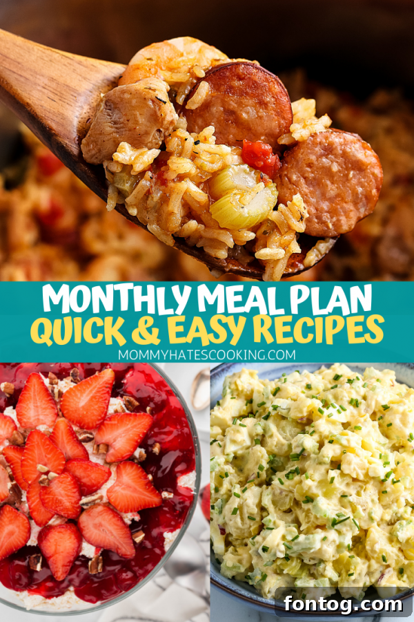Sample monthly meal plan calendar