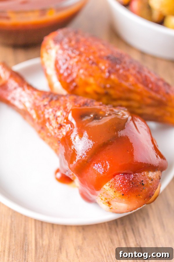 Juicy Pellet Smoked Chicken Drumsticks 8 smoked chicken drumsticks on a wire rack with a grill in the background