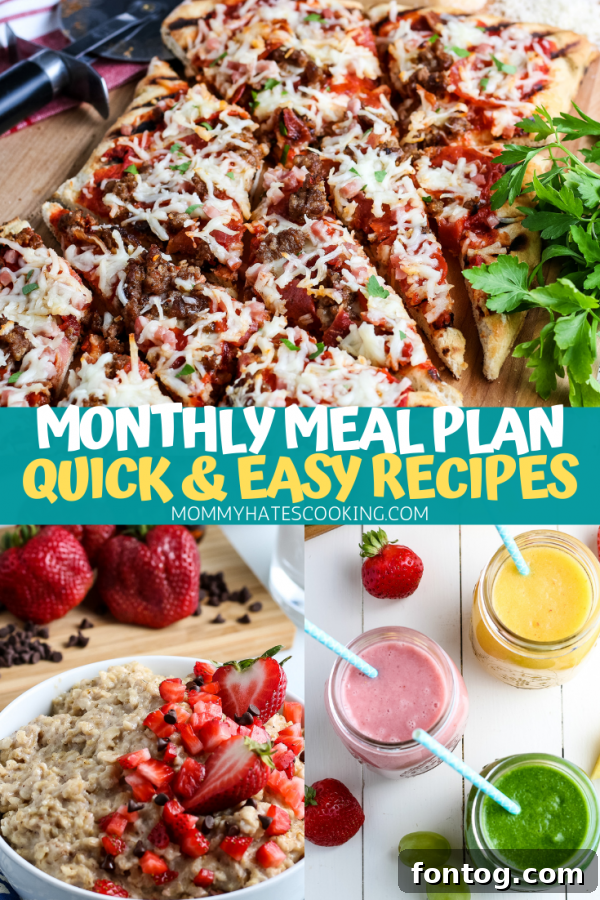 August Culinary Calendar 44 monthly menu plan graphic