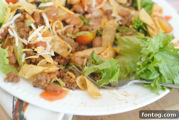 Close-up of Easy Taco Salad ingredients mixed together