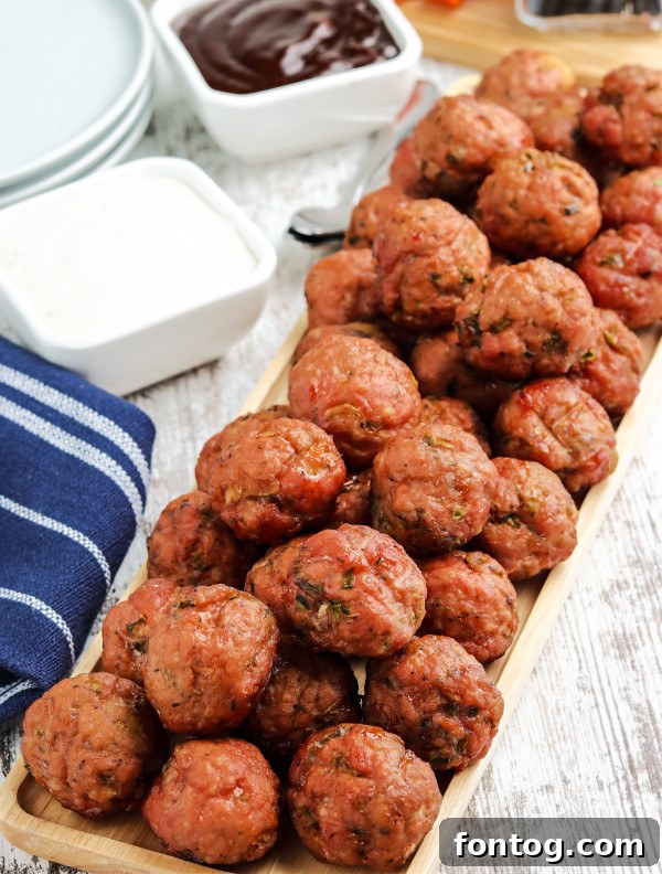 Delicious smoked meatballs ready to be served from a pellet grill