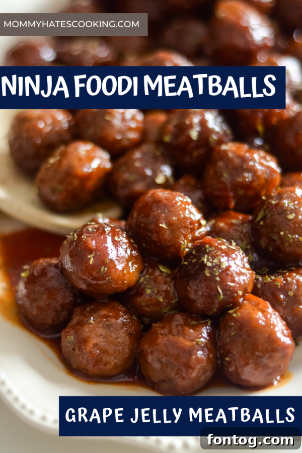 Ninja Foodi Grape Jelly Meatballs recipe pin graphic