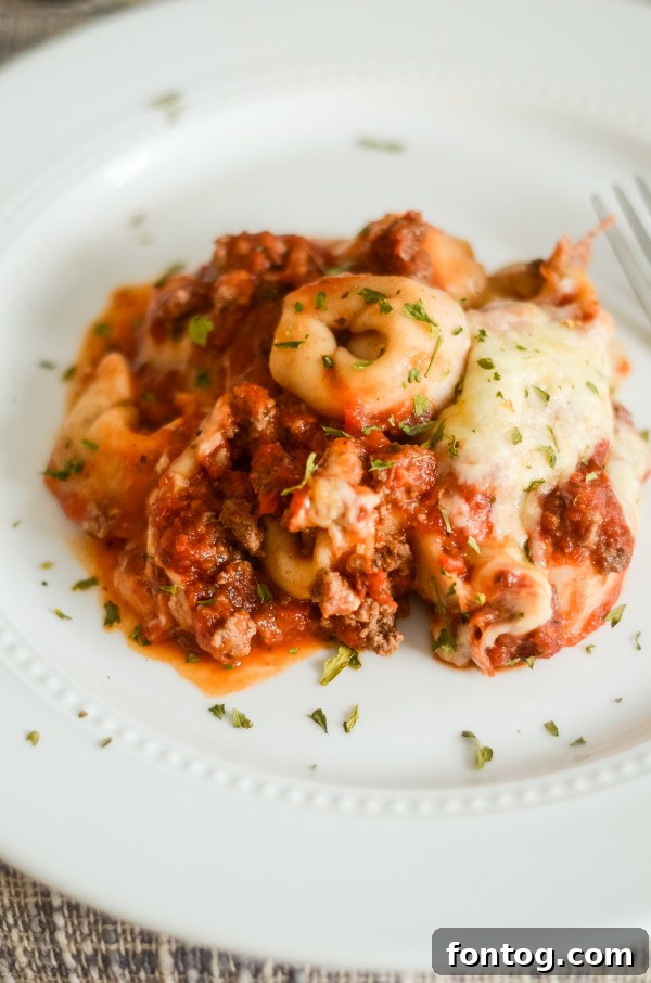 Delicious Easy Tortellini Bake ready to be served