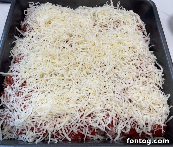 Close-up of baked tortellini with melted cheese