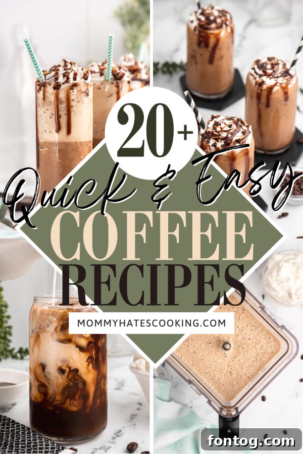 Elevate Your Coffee Experience 7 coffee drink recipes banner with various coffee drinks