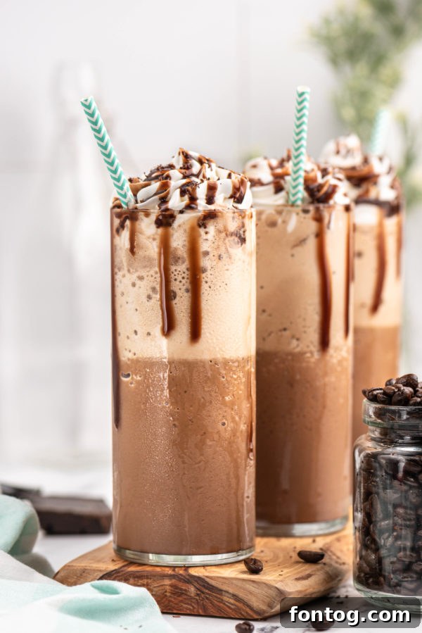 Elevate Your Coffee Experience 6 best coffee drink recipes: a frozen mocha topped with chocolate shavings