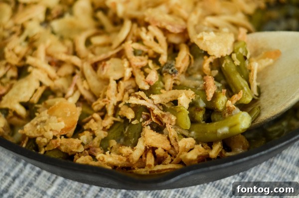 green bean casserole with crispy onions