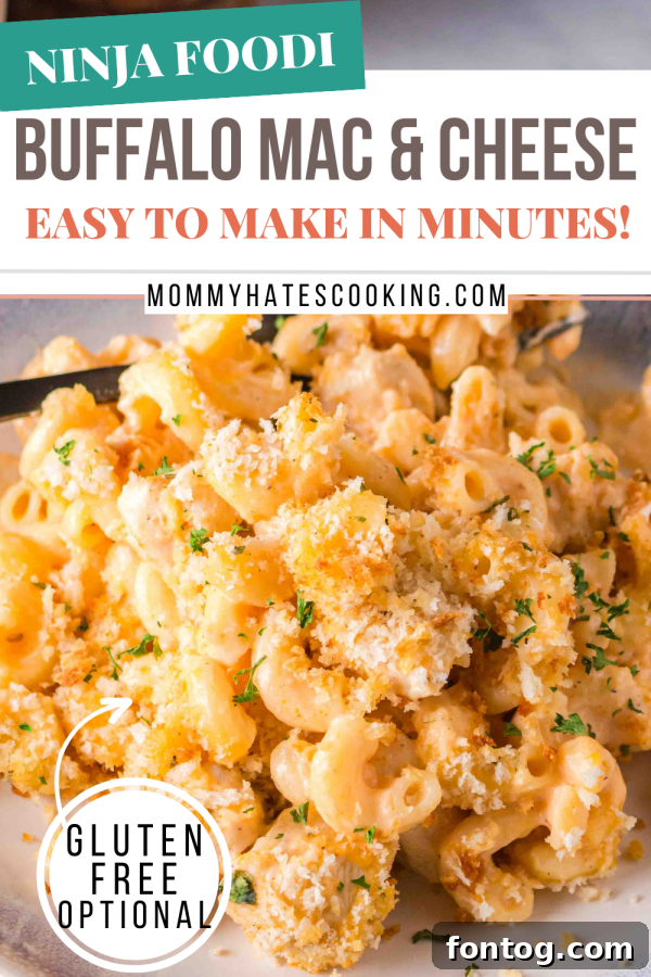 Pinterest graphic for Ninja Foodi Buffalo Macaroni and Cheese.