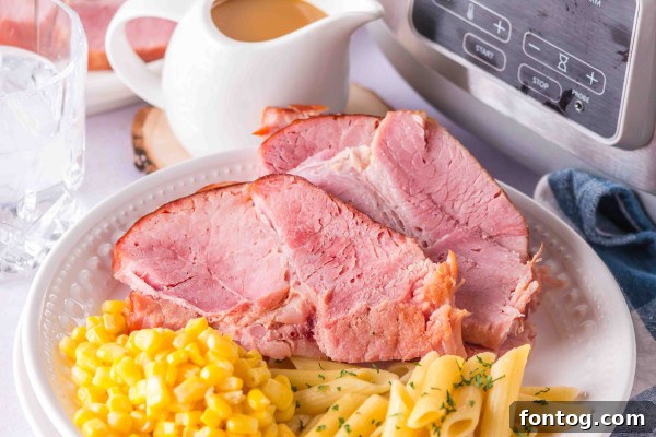 Fully cooked brown sugar slow cooker ham in the crockpot