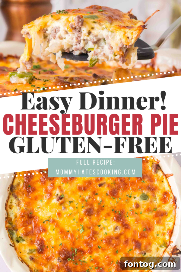 Homestyle Cheeseburger Pie 12 Gluten-free cheeseburger pie social media graphic with text overlay