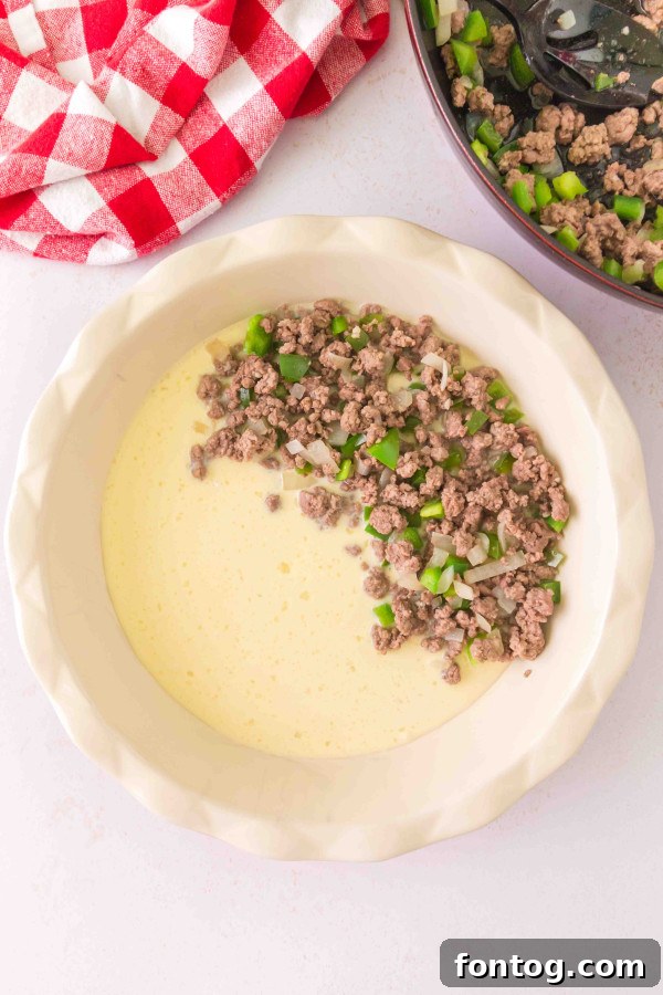 Homestyle Cheeseburger Pie 5 Mixing the batter ingredients for the gluten-free cheeseburger pie