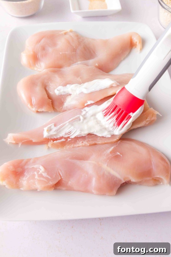 Chicken breasts coated with sour cream and breading