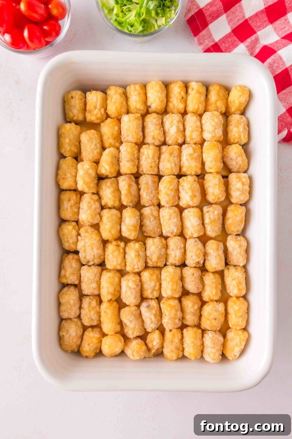 Detailed shot of the Big Mac Casserole filling, showing the beef, cheese, and sauce mixture.