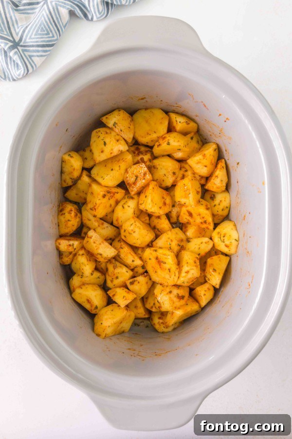 Delicious slow cooker roasted potatoes with crispy texture