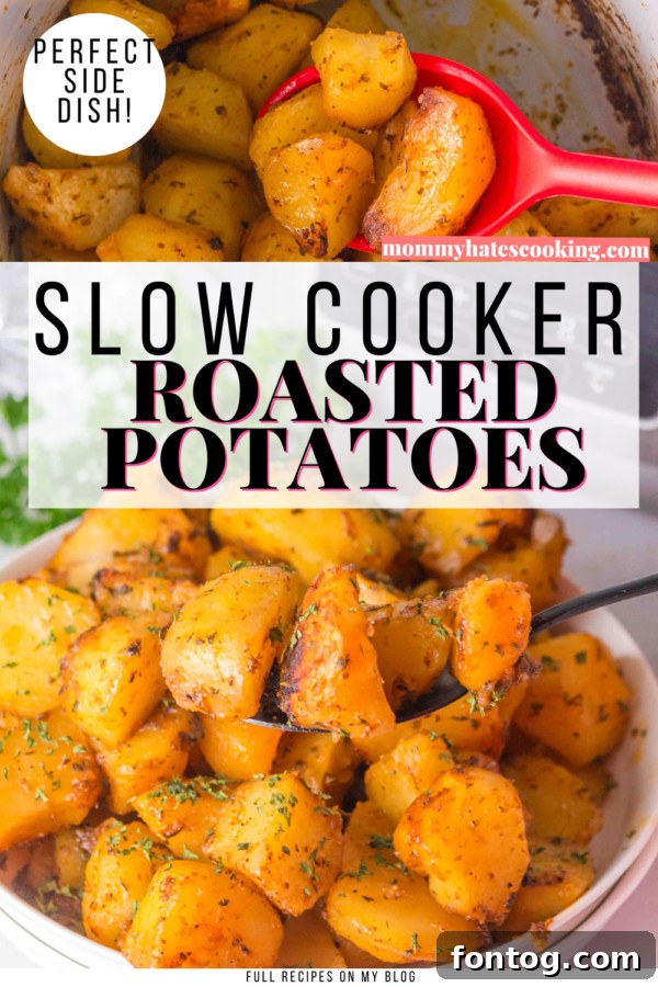 Visually appealing image of slow cooker roasted potatoes, ready for social media