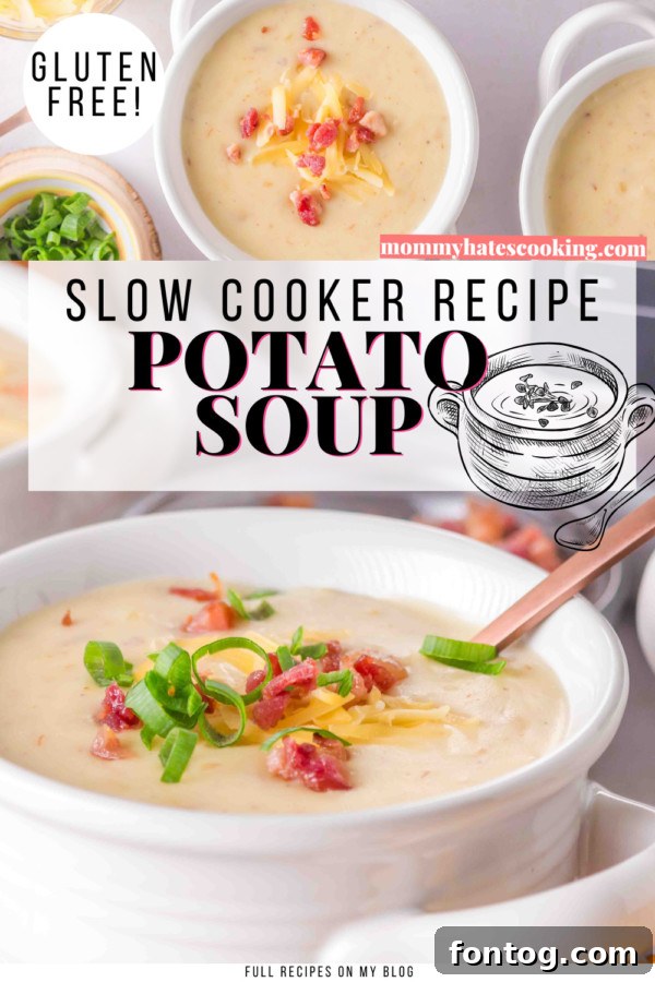 A large pot of creamy gluten-free slow cooker baked potato soup