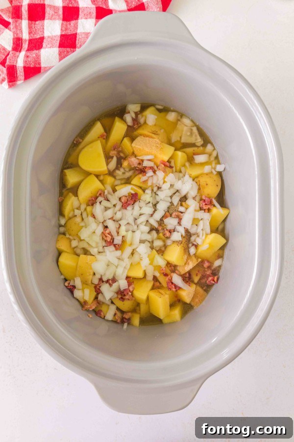 Ingredients for gluten-free slow cooker baked potato soup laid out