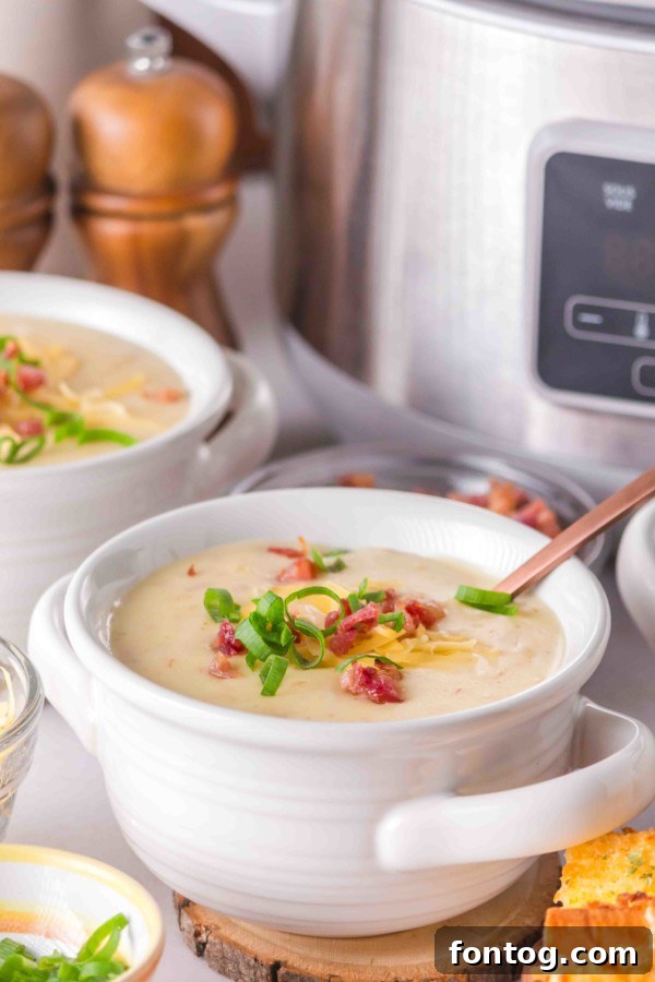 Gluten-Free Slow Cooker Potato Soup, a perfect easy meal for busy weeknights.