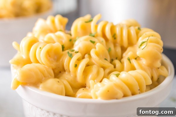 Portion of pressure cooker mac and cheese in a bowl