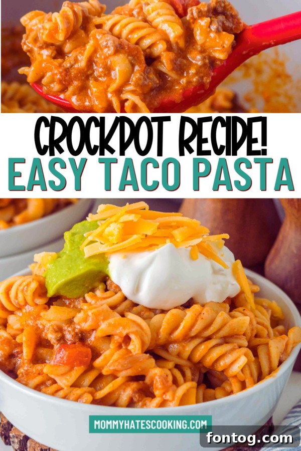Full spread of Gluten-Free Slow Cooker Taco Pasta with serving spoon
