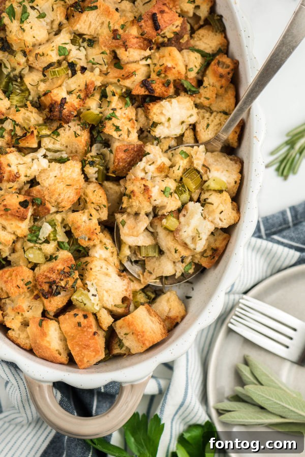 Delicious herb stuffing, a traditional Thanksgiving side dish