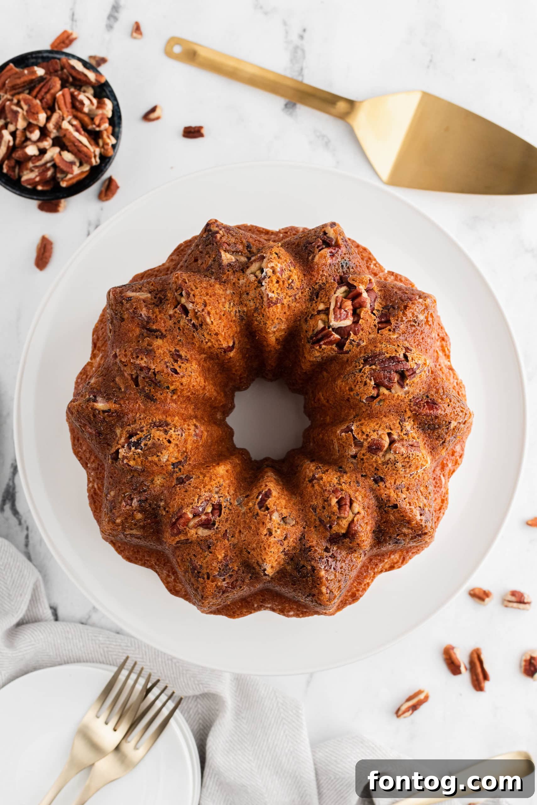 Pecan Rum Cake, drizzled with glaze