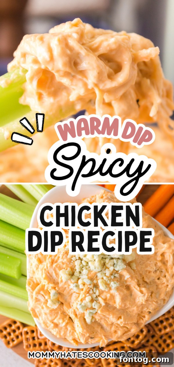 A final, close-up and appetizing image of Pressure Cooker Spicy Chicken Dip with Gorgonzola, garnished and ready to be devoured.