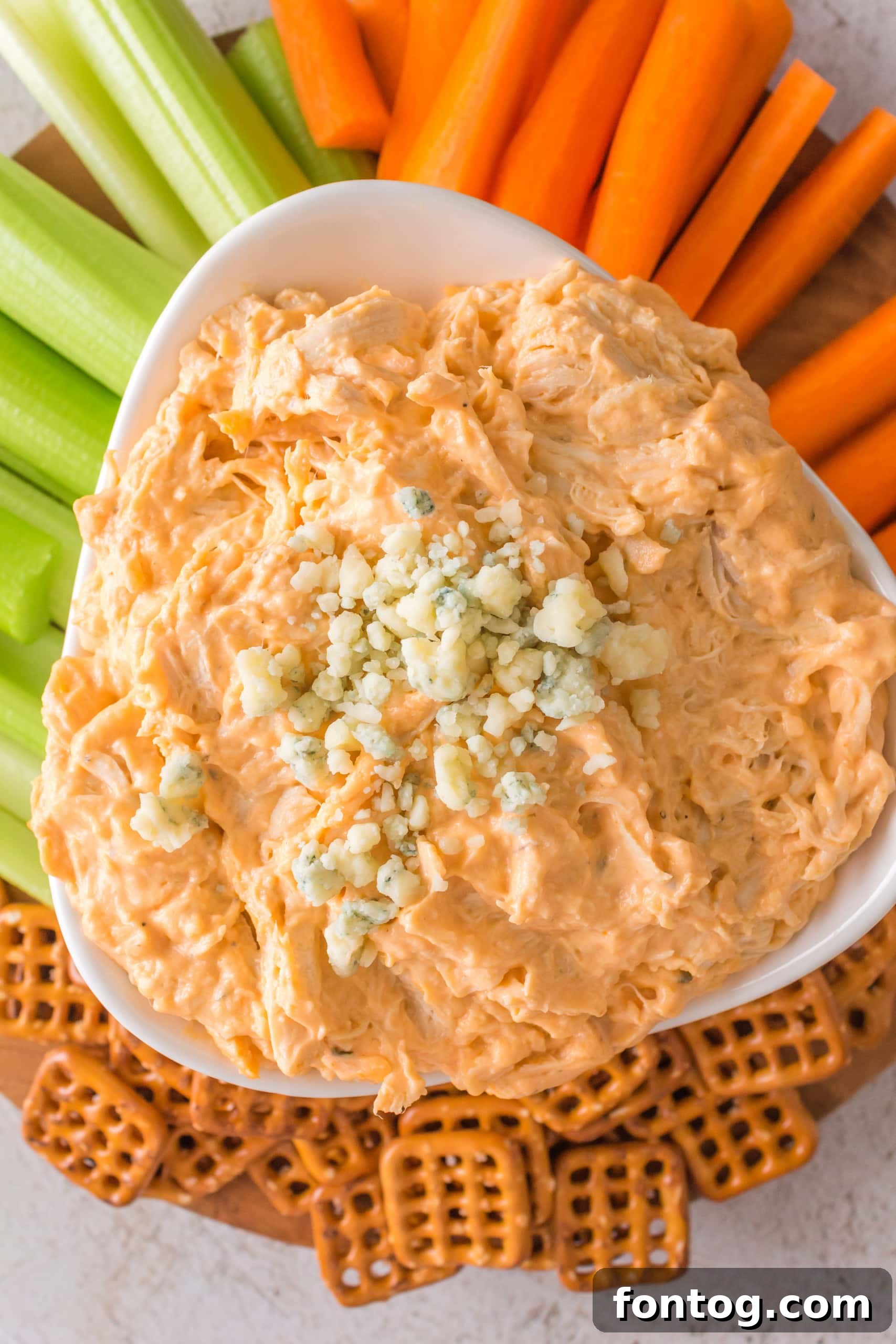 Spicy chicken dip in a Ninja Foodi with crackers.