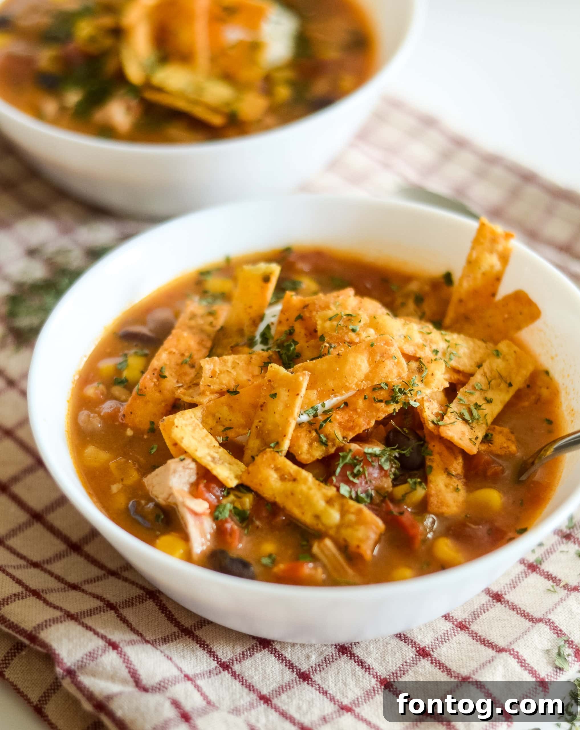 Enchilada soup in a bowl with cheese.