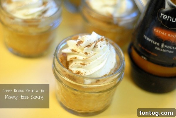 Individual Creme Brulée Pie in a Jar with whipped cream