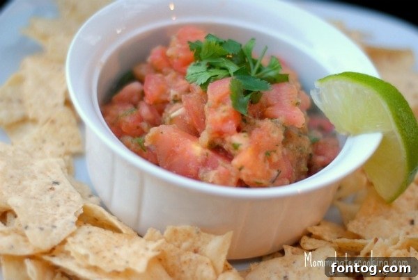 Bowl of chunky homemade salsa with fresh cilantro