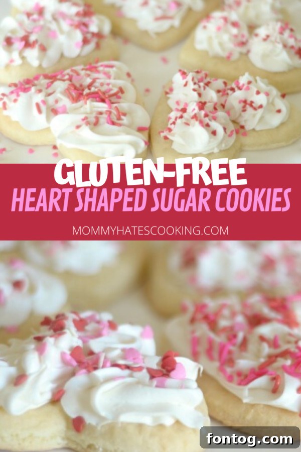 Large image of heart-shaped sugar cookies with frosting and sprinkles, perfect for Valentine's Day