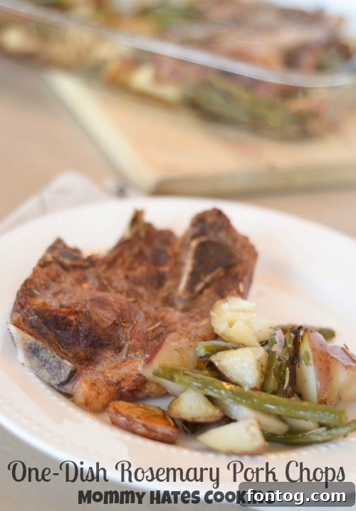 One-Pan Rosemary Pork Chops 2 Flavorful One-Dish Rosemary Pork Chops with roasted red potatoes and green beans