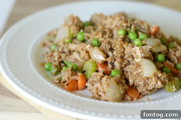 Homemade Fried Rice, ready to be served, with a spoon in the bowl
