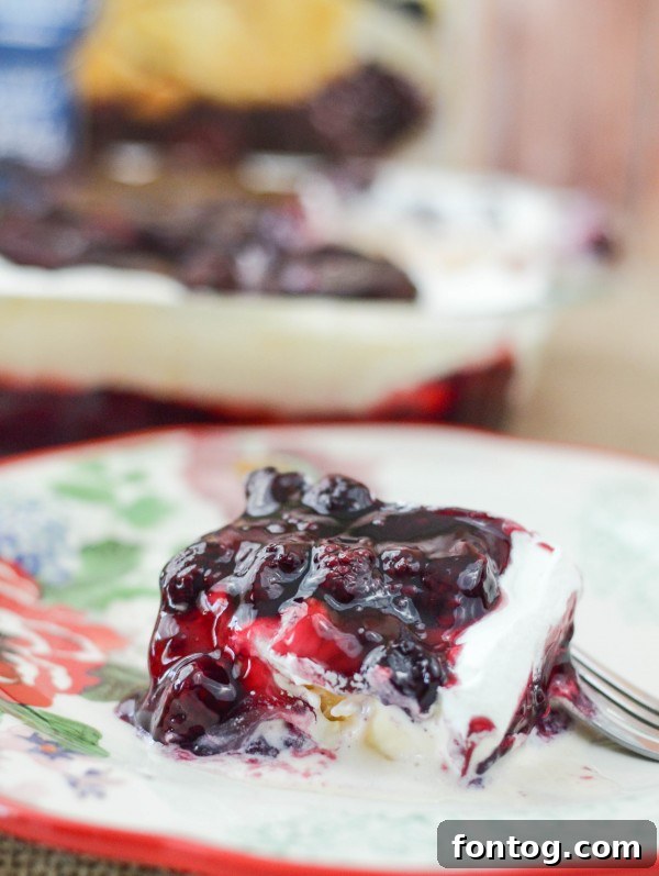 Delicious Blackberry Cobbler Ice Cream Cake ready to serve