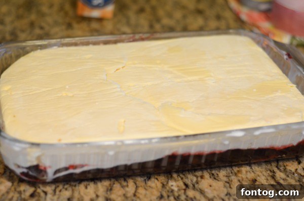 Spreading vanilla ice cream layer for the cake