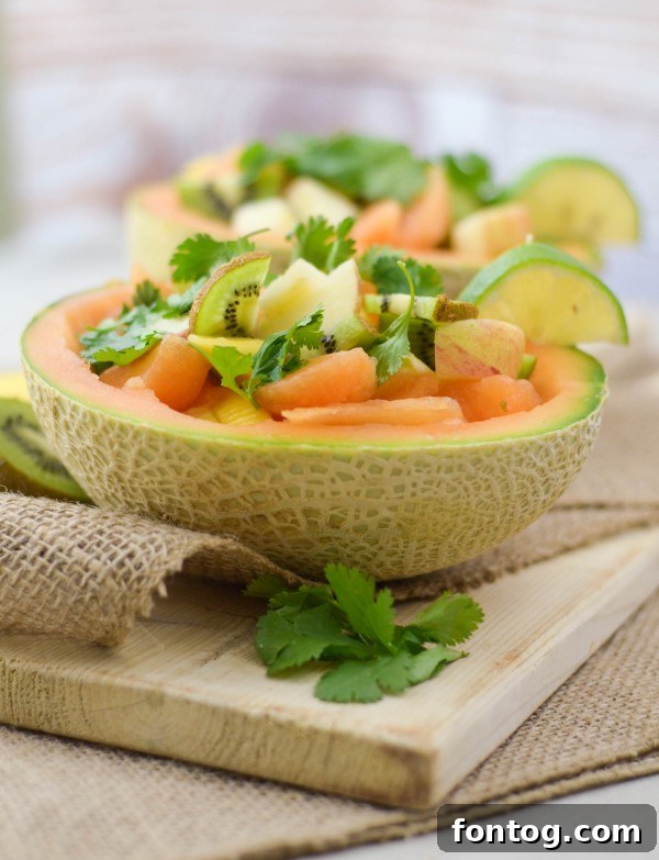 Close-up of Tropical Salsa in Cantaloupe